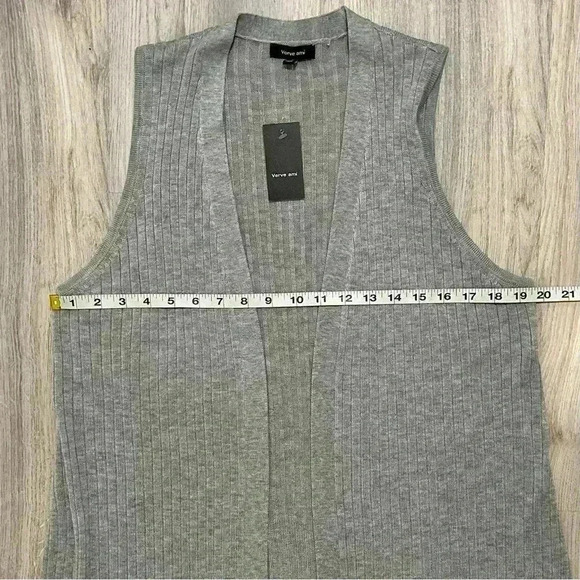 NWT Verve Ami Sleeveless Open Cardigan Duster Vest Light Gray Acrylic Size XL - Picture 3 of 7